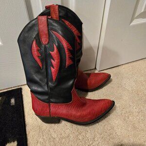 Vintage Dolcis Red & Black Leather Cowboy Boots Women's Size 8